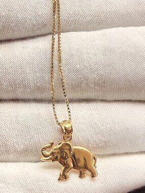 14K Yellow Gold Elephant Pendant With 0.8mm Box Chain - 18 inch